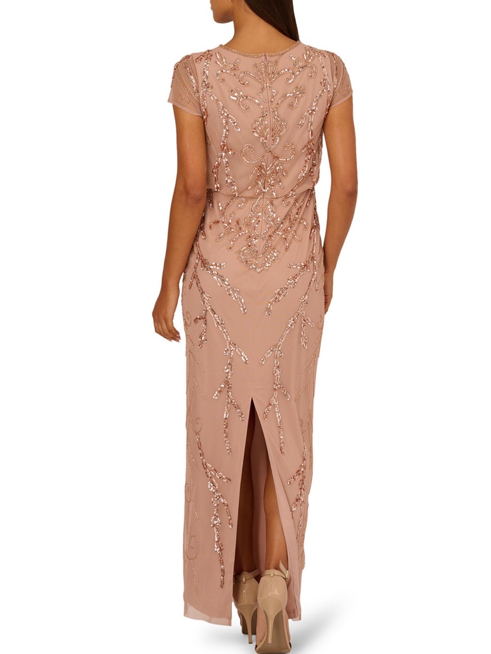 Adrianna Papell Beaded Blush Maxi Dress